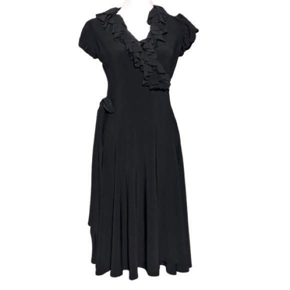 SIZE 2 RALPH LAUREN BLACK RUFFLE DRESS STRETCH SPANDEX RETRO VINTAGE SMALL - Picture 1 of 8